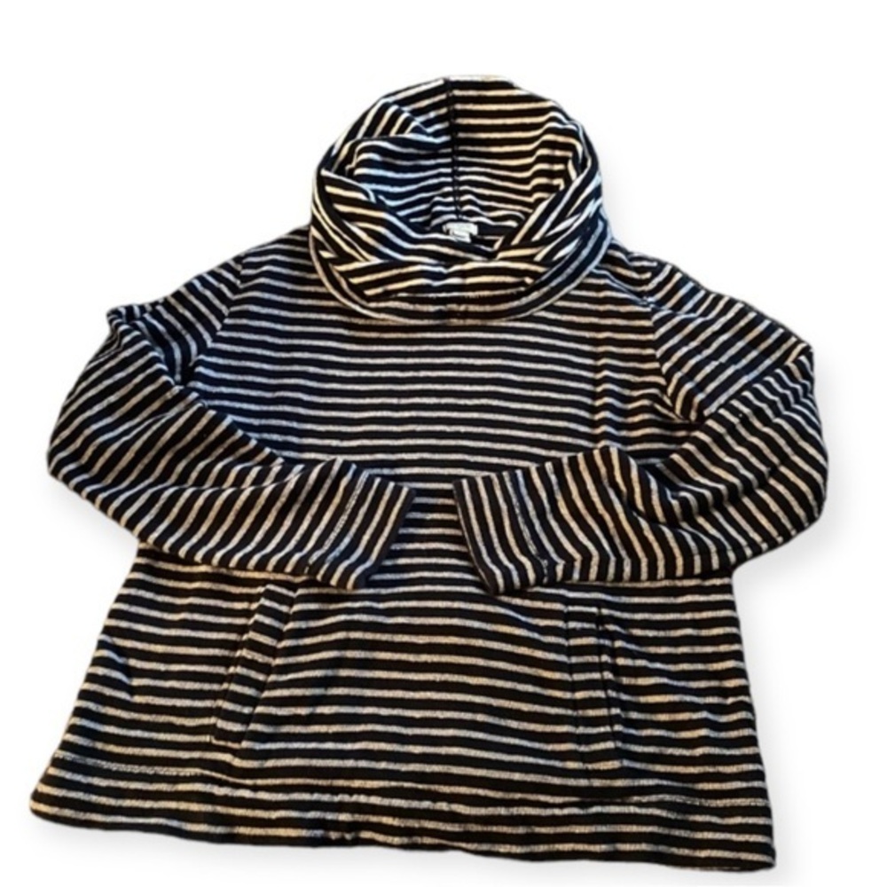 J.Crew Top Size‎ Large Long Sleeve Stripes Black Pockets Cowl Nec…